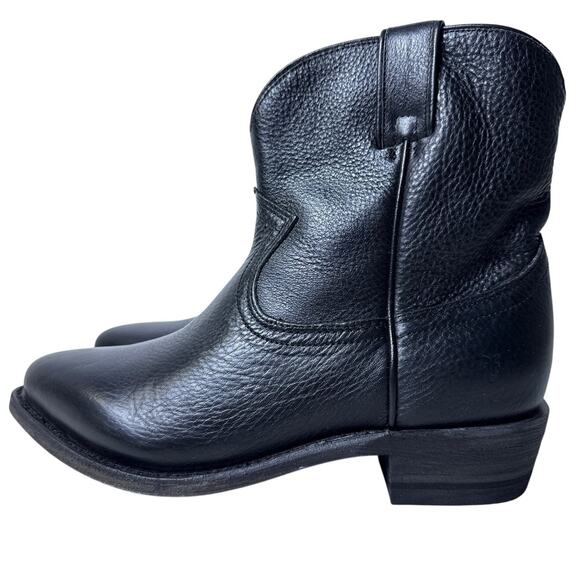 Frye Billy Short Cowboy Boots 7" Shaft Womens 8.5 Black Pebbled Leather Pull On - Picture 6 of 10